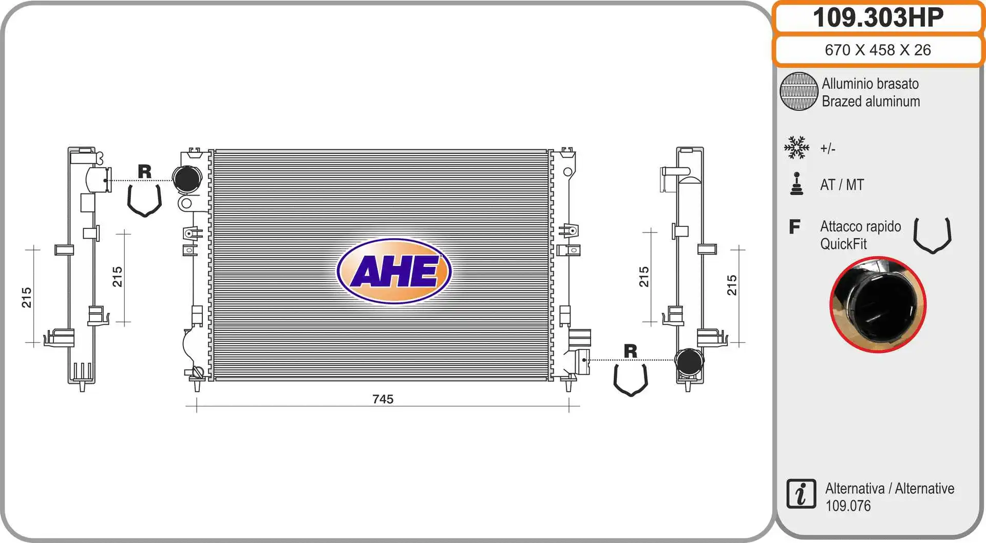 Radiateur, refroidissement du moteur AHE 109.303HP