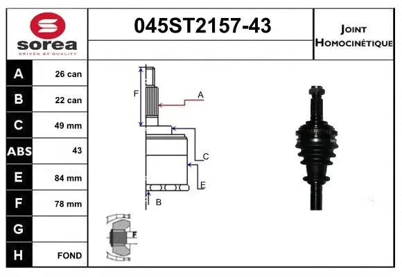 Jeu de joints, arbre de transmission STARTCAR 045ST2157-43
