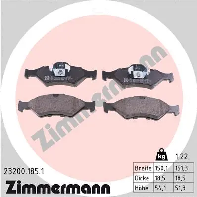Kit de plaquettes de frein, frein à disque ZIMMERMANN 23200.185.1