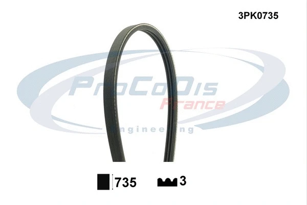 Courroie trapézoïdale à nervures PROCODIS FRANCE 3PK0735