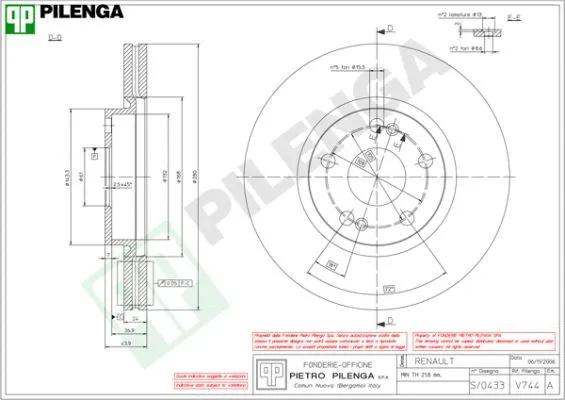 Disque de frein PILENGA V744