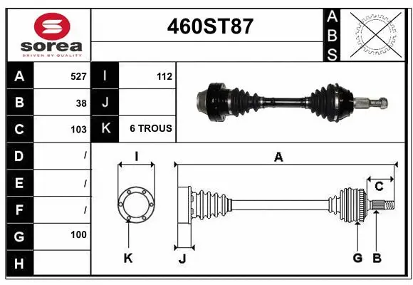 Arbre de transmission STARTCAR 460ST87