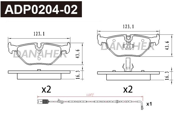 Kit de plaquettes de frein, frein à disque DANAHER ADP0204-02