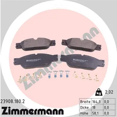 Kit de plaquettes de frein, frein à disque ZIMMERMANN 23908.180.2