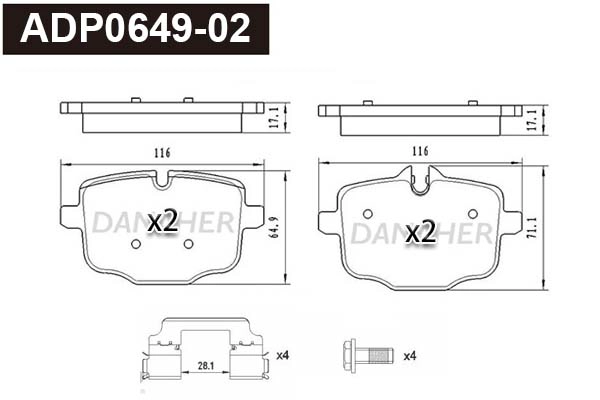 Kit de plaquettes de frein, frein à disque DANAHER ADP0649-02