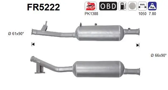 Filtre à particules / à suie, échappement AS FR5222