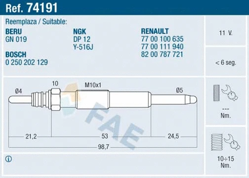 Bougie de préchauffage FAE 74191