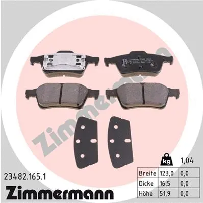 Kit de plaquettes de frein, frein à disque ZIMMERMANN 23482.165.1