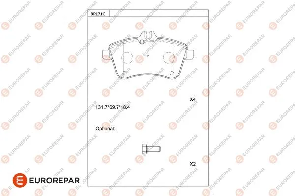 Kit de plaquettes de frein, frein à disque EUROREPAR 1681250780