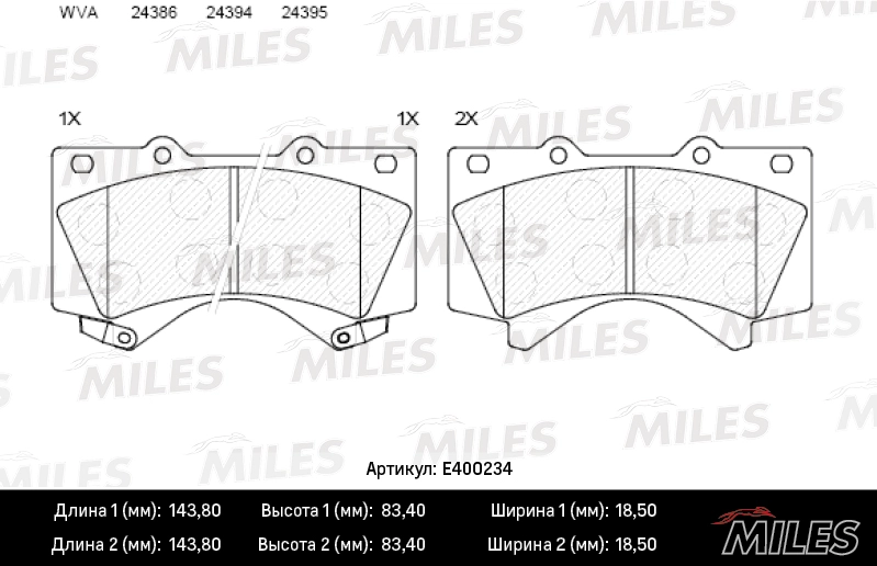 Kit de plaquettes de frein, frein à disque MILES E400234