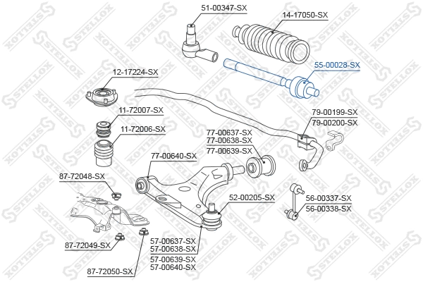 Rotule de direction intérieure, barre de connexion STELLOX 55-00028-SX