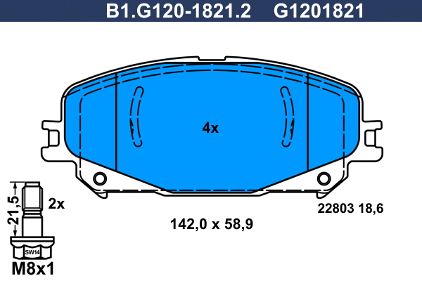 Kit de plaquettes de frein, frein à disque GALFER B1.G120-1821.2