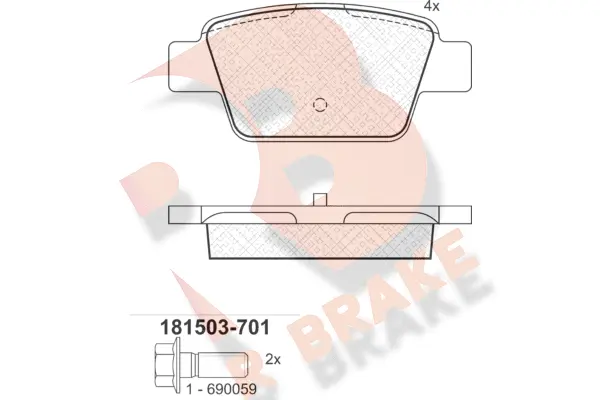 Kit de plaquettes de frein, frein à disque R BRAKE RB1503-701
