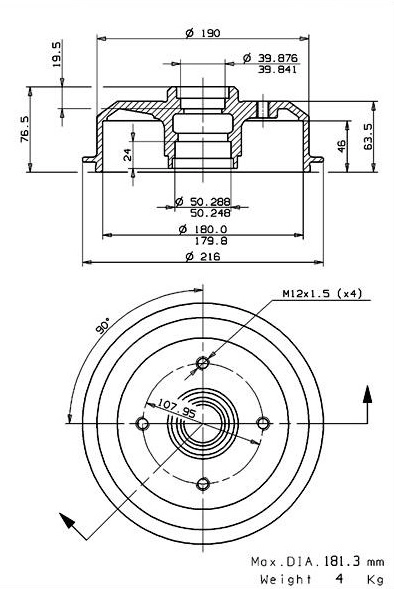 Tambour de frein VILLAR 627.0031