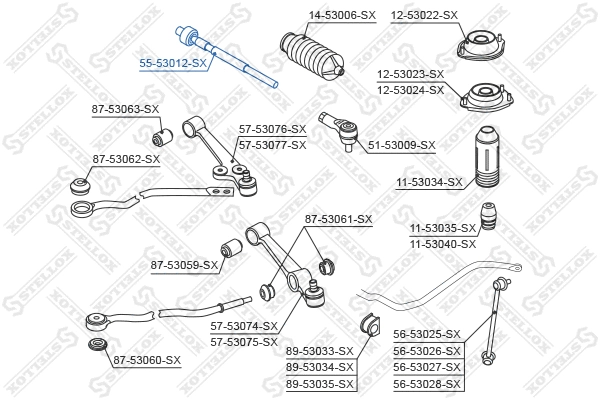 Rotule de direction intérieure, barre de connexion STELLOX 55-53012-SX