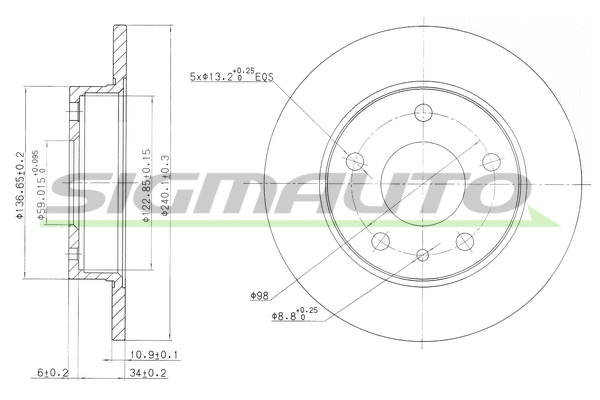 Disque de frein SIGMAUTO DBA818S