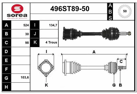 Arbre de transmission STARTCAR 496ST89-50