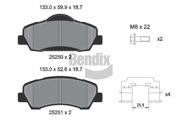 Kit de plaquettes de frein, frein à disque BENDIX Braking BPD2447