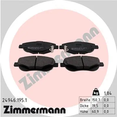 Kit de plaquettes de frein, frein à disque ZIMMERMANN 24946.195.1