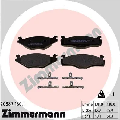 Kit de plaquettes de frein, frein à disque ZIMMERMANN 20887.150.1