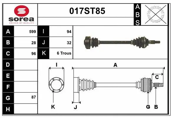 Arbre de transmission STARTCAR 017ST85