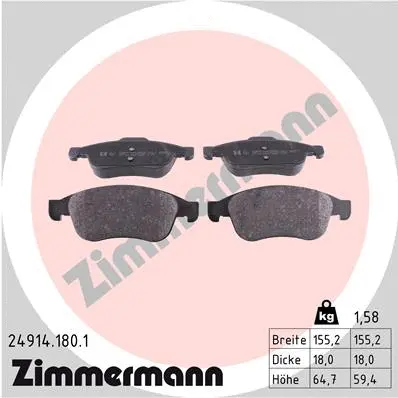 Kit de plaquettes de frein, frein à disque ZIMMERMANN 24914.180.1