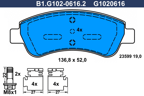 Kit de plaquettes de frein, frein à disque GALFER B1.G102-0616.2