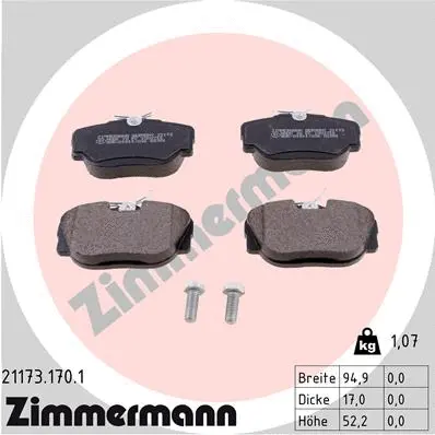 Kit de plaquettes de frein, frein à disque ZIMMERMANN 21173.170.1
