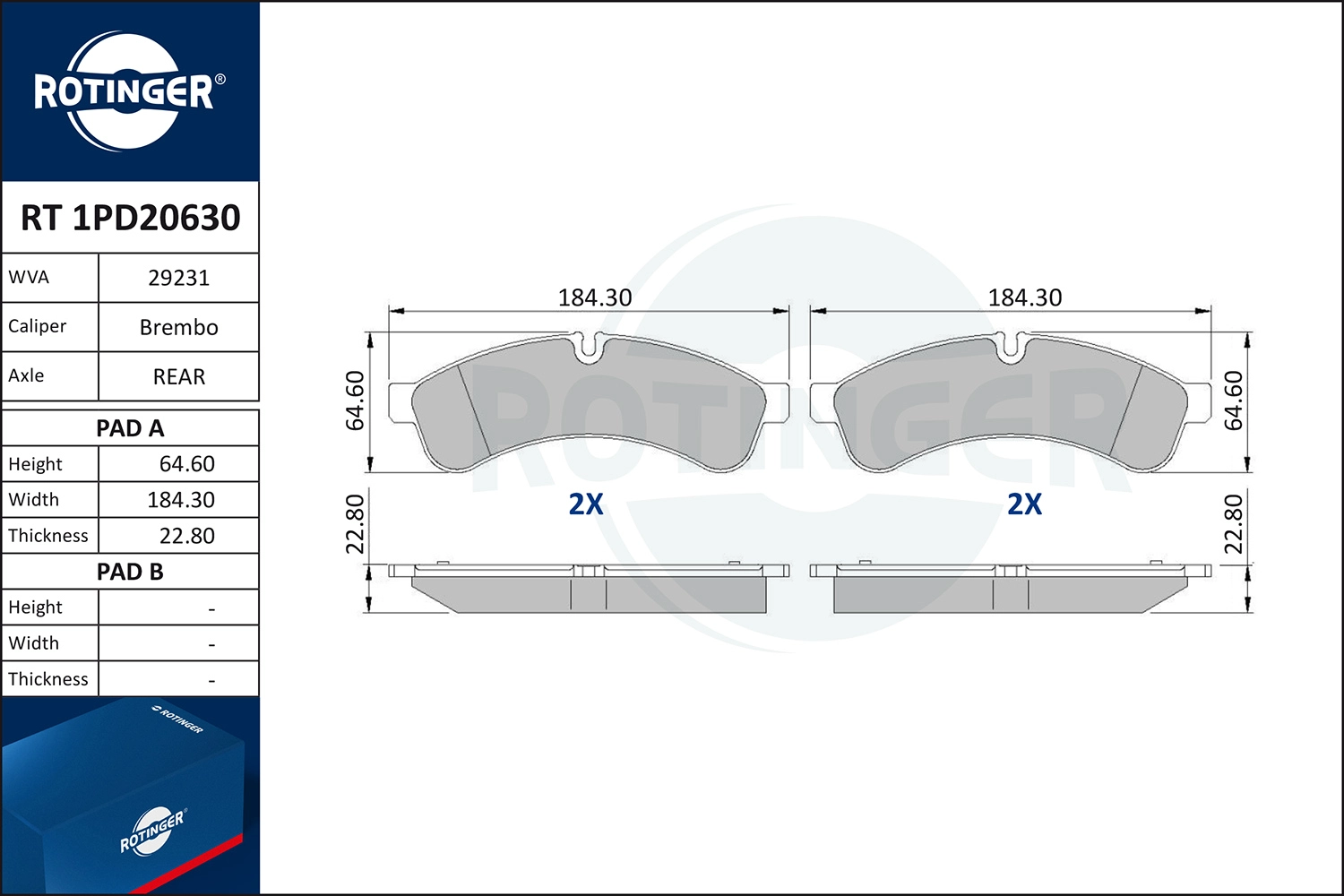 Kit de plaquettes de frein, frein à disque ROTINGER RT 1PD20630