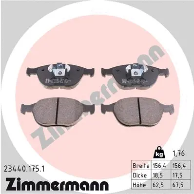 Kit de plaquettes de frein, frein à disque ZIMMERMANN 23440.175.1