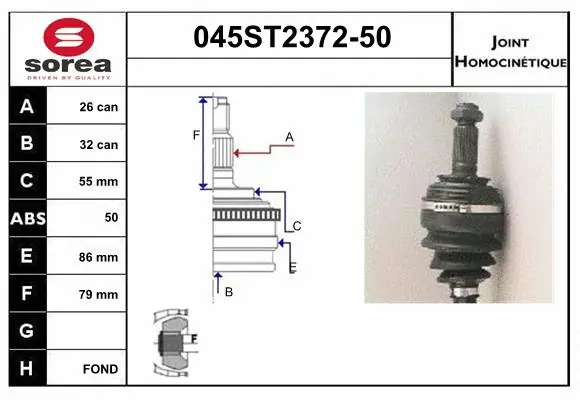 Jeu de joints, arbre de transmission STARTCAR 045ST2372-50