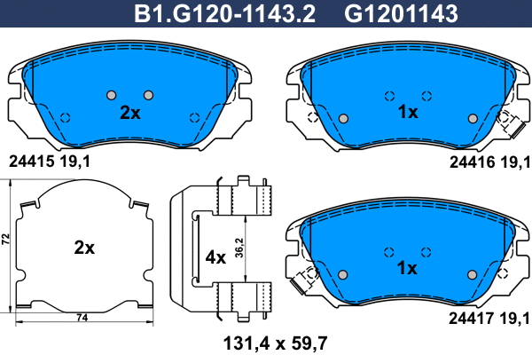 Kit de plaquettes de frein, frein à disque GALFER B1.G120-1143.2