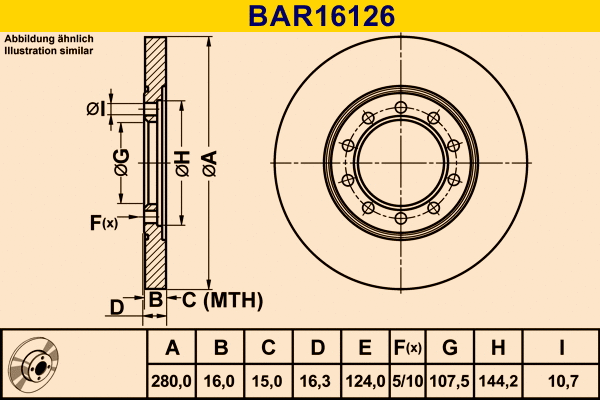 Disque de frein BARUM BAR16126
