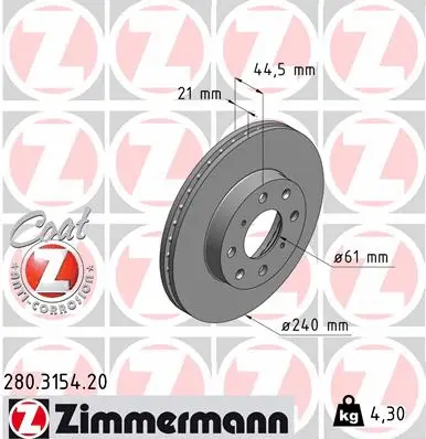 Disque de frein ZIMMERMANN 280.3154.20