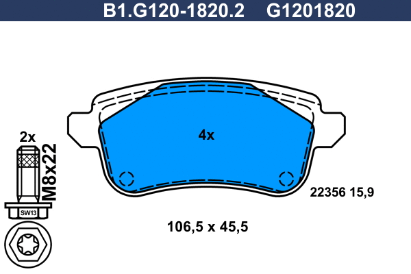 Kit de plaquettes de frein, frein à disque GALFER B1.G120-1820.2