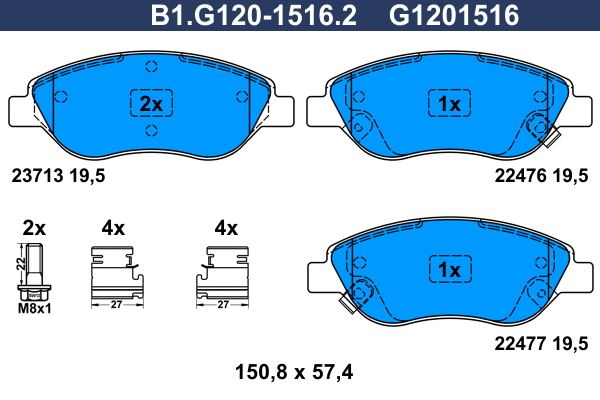 Kit de plaquettes de frein, frein à disque GALFER B1.G120-1516.2
