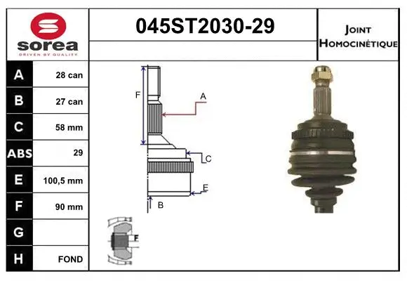 Jeu de joints, arbre de transmission STARTCAR 045ST2030-29