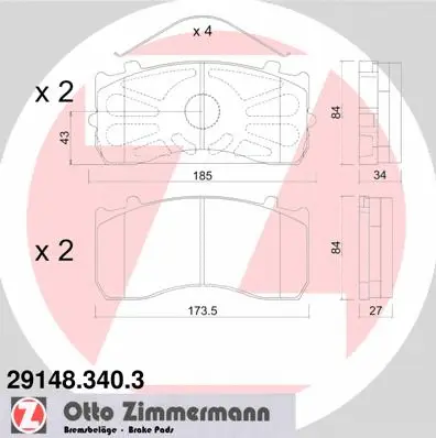 Kit de plaquettes de frein, frein à disque ZIMMERMANN 29148.340.3