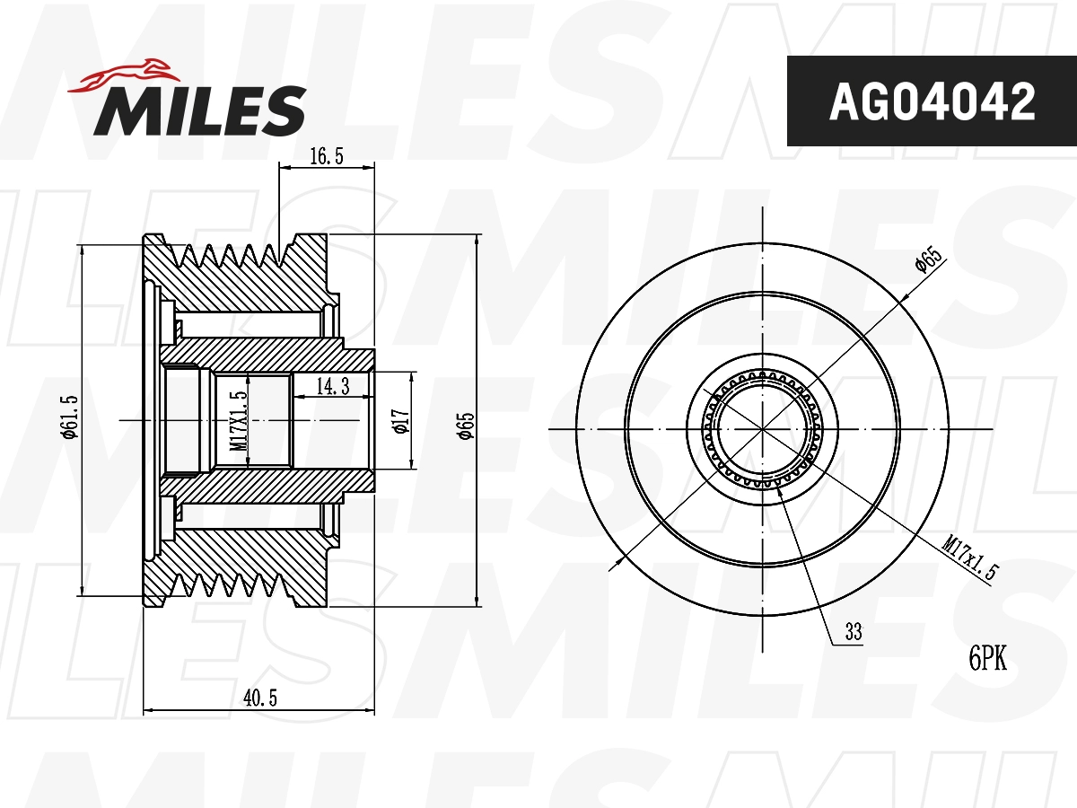 Poulie roue libre, alternateur MILES AG04042