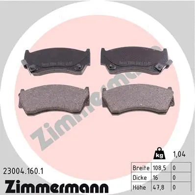 Kit de plaquettes de frein, frein à disque ZIMMERMANN 23004.160.1