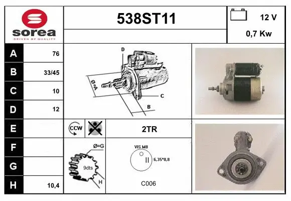 Démarreur STARTCAR 538ST11