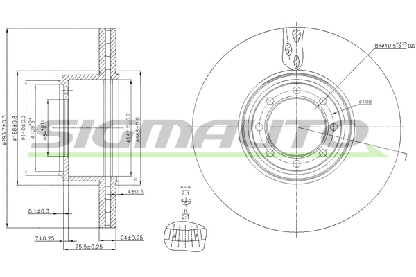 Disque de frein SIGMAUTO DB0321V
