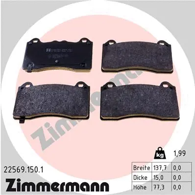 Kit de plaquettes de frein, frein à disque ZIMMERMANN 22569.150.1