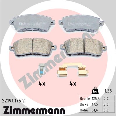 Kit de plaquettes de frein, frein à disque ZIMMERMANN 22191.175.2