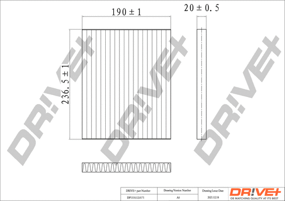 Filtre, air de l'habitacle Dr!ve+ DP1110.12.0171
