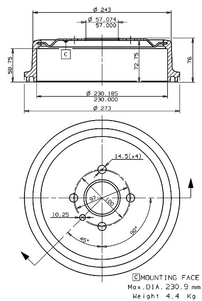 Tambour de frein VILLAR 627.0070
