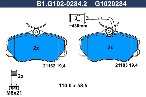 Kit de plaquettes de frein, frein à disque GALFER B1.G102-0284.2