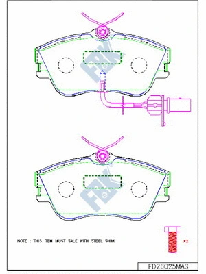 Kit de plaquettes de frein, frein à disque FBK FD26025MAS