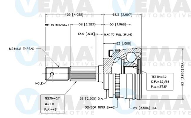 Jeu de joints, arbre de transmission VEMA 18702