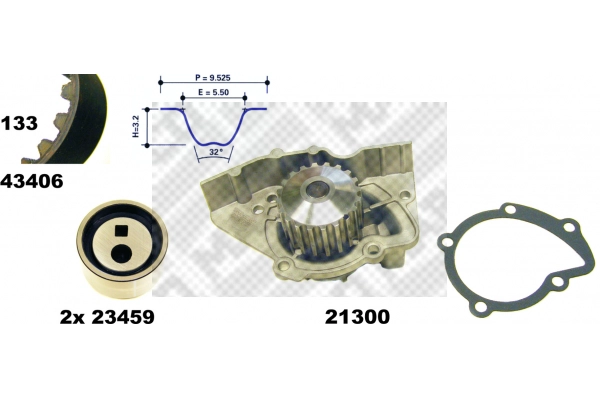 Pompe à eau + kit de courroie crantée MAPCO 41406
